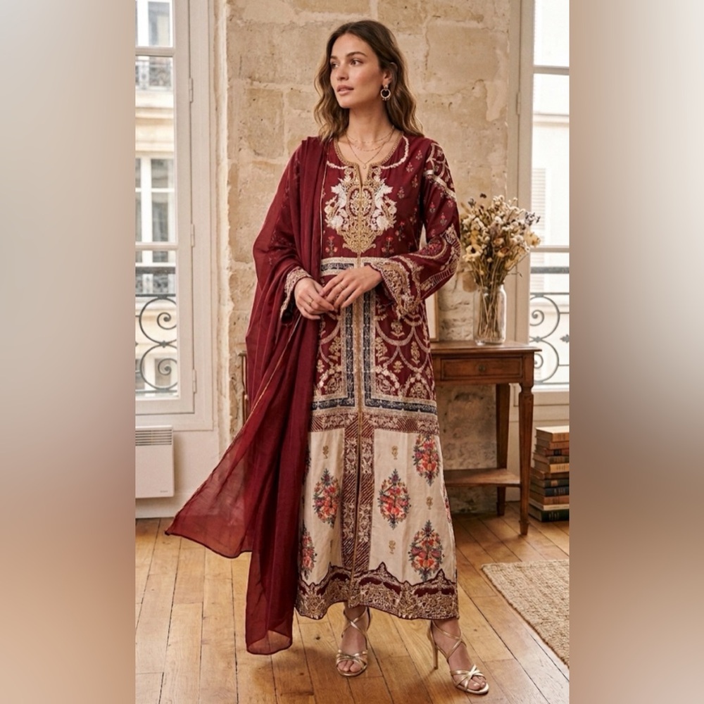 Sana Safinaz Luxury Embroidered 3-Piece Maxi Suit - Size XS (Fits S)